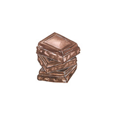 Watercolor illustration of chocolate on a white background