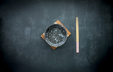 kitchen utensil, blank bowl with chopsticks
