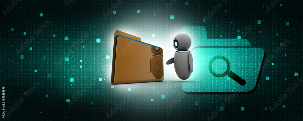 Poster 3d render robot with folder