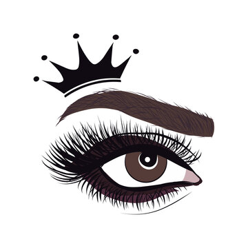 recommend clip art: Beautiful logo with woman's eye, eyelash and eyebrow with crown. Realistic sexy makeup look. Tattoo design. Logo for brow bar, makeup artist. or lash salon. princess, queen beauty girl.