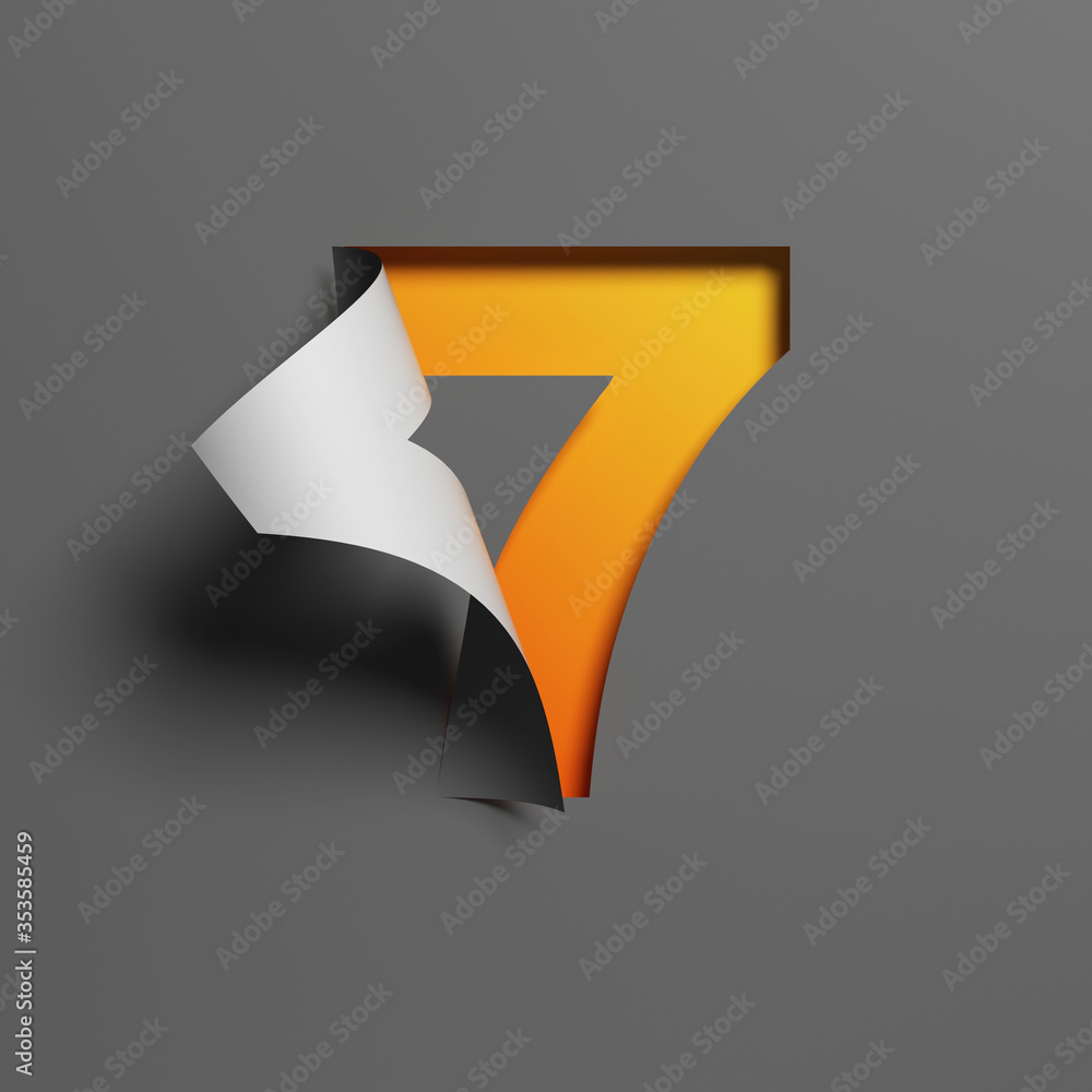 Fototapete curl paper font 3d rendering number 7