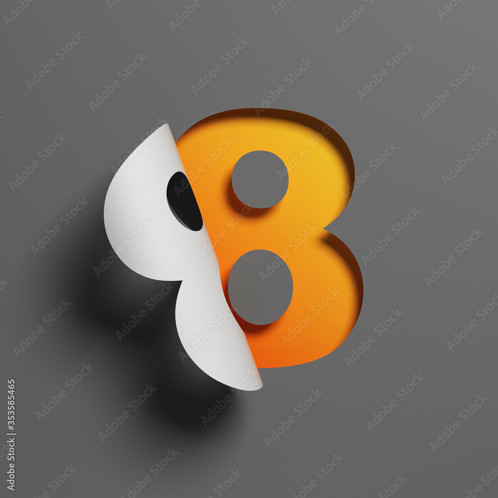 Aufkleber curl paper font 3d rendering number 8