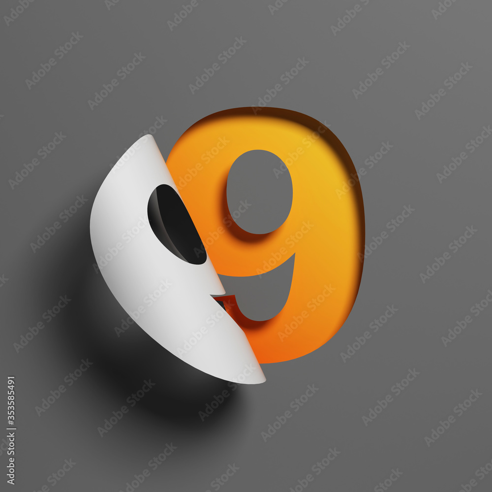 Poster curl paper font 3d rendering number 9