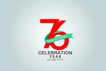 76 years anniversary blue ribbon celebration logotype. anniversary logo with Red text and Spark light white color isolated on black background, vector design for celebration, invitation vector