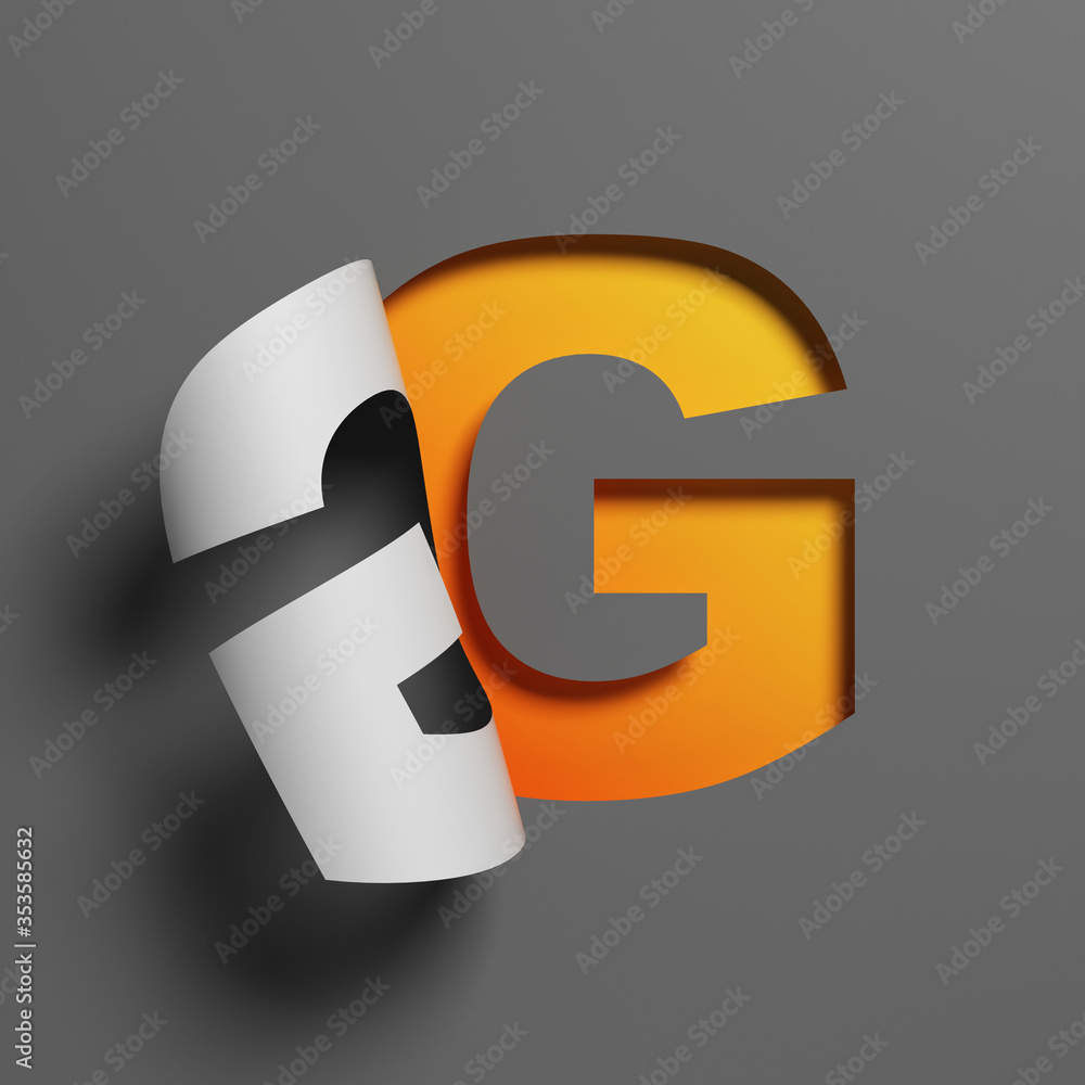 Aufkleber curl paper font 3d rendering letter g