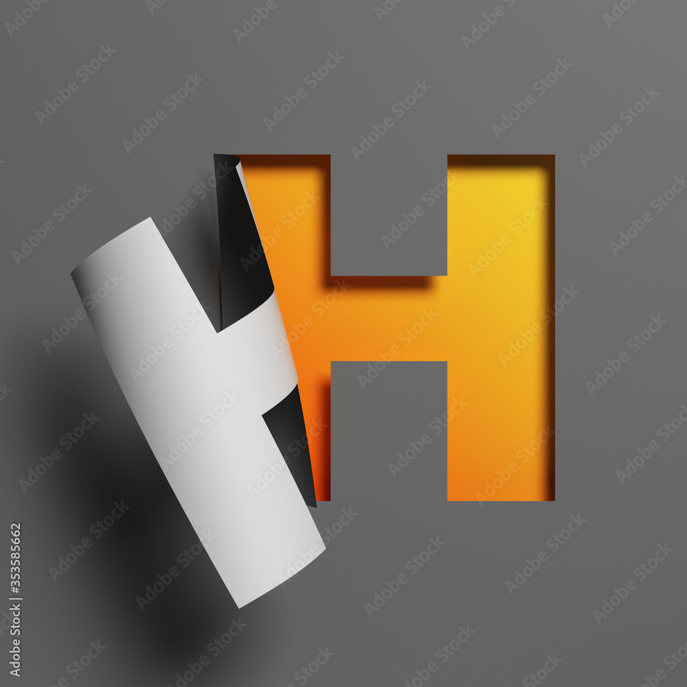 Aufkleber curl paper font 3d rendering letter h