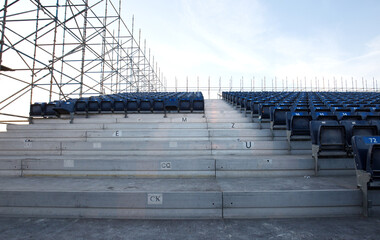 Fixing of chairs and construction of grandstand at Bahrain Bay