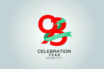 93 years anniversary blue ribbon celebration logotype. anniversary logo with Red text and Spark light white color isolated on black background, vector design for celebration, invitation vector