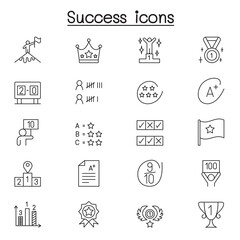 Success icons set in thin line style