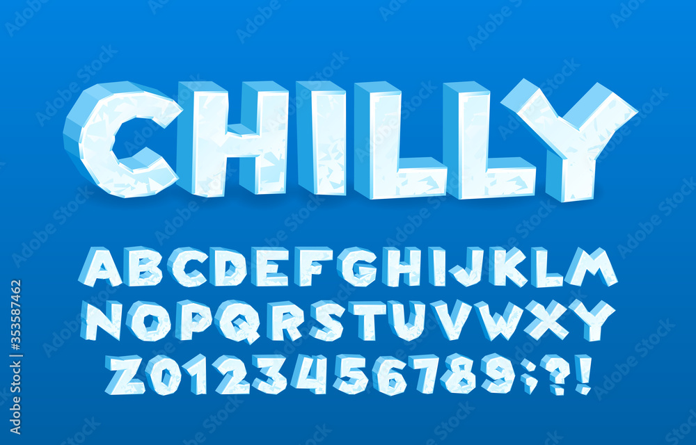 Fototapete chilly alphabet font. 3d cartoon ice letters and numbers. stock vector typescript for your typograph