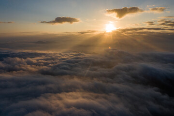 Hong Kong Sea of clouds aerial view scene from top