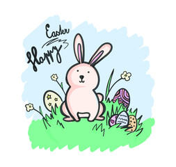 Obraz na płótnie Canvas happy easter doodle illustration bunny