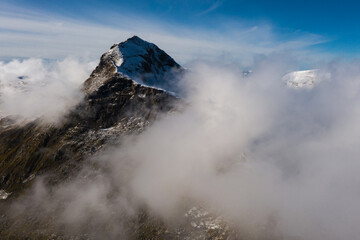 Switzerland snow mountain summit aerial view scene