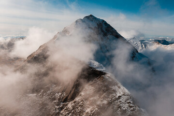 Switzerland snow mountain summit aerial view scene