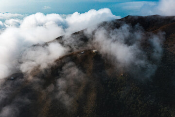 Fototapeta premium Hong Kong Sea of clouds aerial view scene from top
