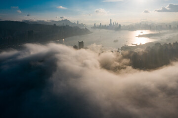 Hong Kong Aerial sunset sunrise cityscape landscape view scene