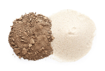 Heaps of different soils on white background