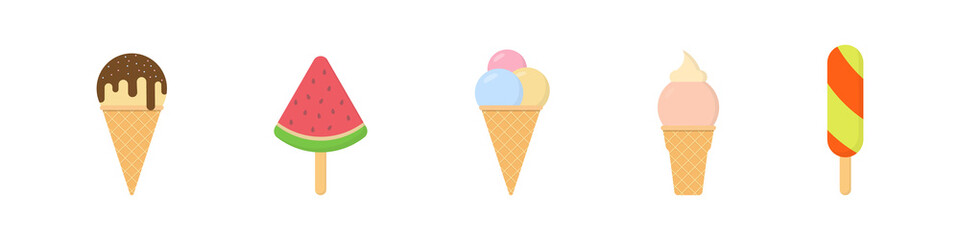 Ice cream icon set flat style
