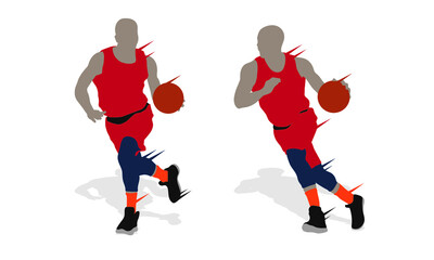 Basketball player shape silhouette vector set action pose