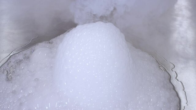 Dry Ice smoking in a laboratory.