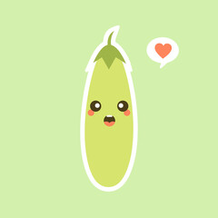 Cute and kawaii green eggplant Cartoon Character icon on color background. cartoon vegetable vector character