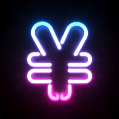 Neon font, blue and pink neon light 3d rendering, Yen symbol