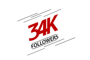 34K, 34.000 Followers Thank you red and black speed line logotype for social media, internet - vector