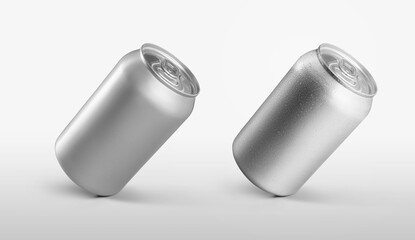 Template of a metallic small bottle with water condensate, for presentation of design and pattern.