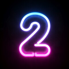 Neon 3d font, blue and pink neon light 3d rendering, number 2