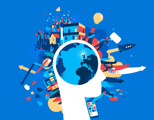 Attività umane nel mondo moderno. La terra dentro la testa umana © Hurca!