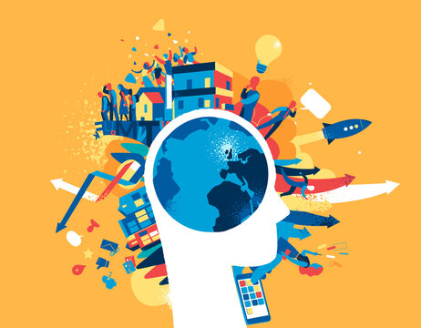 Attivit&agrave; umane nel mondo moderno. Pianeta come cervello umano.