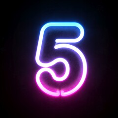 Neon 3d font, blue and pink neon light 3d rendering, number 5