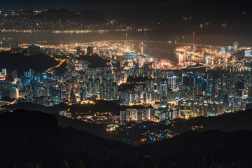 Hong Kong Night city building view scene