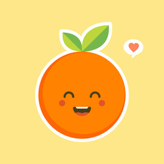 cute and kawaii Cartoon character orange. Healthy Happy Organic Fruit Character Illustration. Citrus fruits that are high in vitamin C. Sour, helping to feel fresh.
