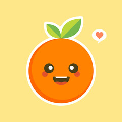 cute and kawaii Cartoon character orange. Healthy Happy Organic Fruit Character Illustration. Citrus fruits that are high in vitamin C. Sour, helping to feel fresh.
