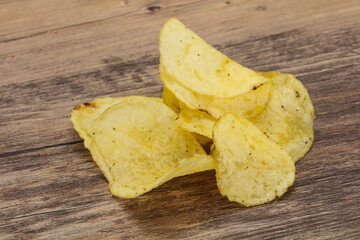Natural potato salted chips heap