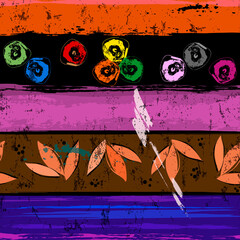 seamless abstract pattern background, with stripes, circles/dots, strokes and splashes, grungy