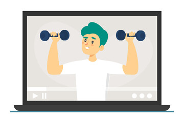 Fitness exercises online vector isolated. Active and healthy lifestyle
