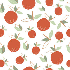 Fototapeta na wymiar Seamless background with oranges and leaves. Vector illustration, background, home decor, poster. background with oranges for printing on clothes, bags