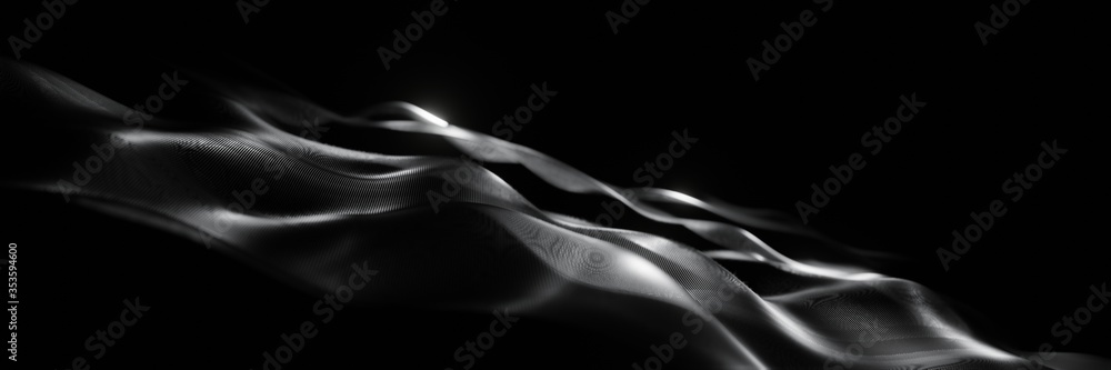 Poster abstract futuristic digital wave of particle technology dark blurred background panorama animation 3