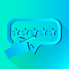 The finger points to the stars.Customer reviews, rating, feedback icon.Flat icon for web design.Vector illustration.
