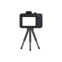 Video camera with a tripod. Isolated. Vector