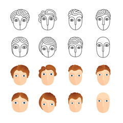 Abstract faces icons in cartoon character and hand drawn outline vector illustrations style. Simple sketch drawing people avatars. Part of set.