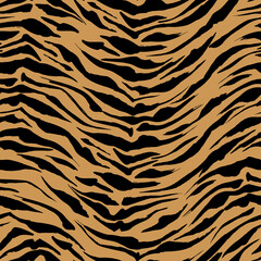 Realistic orange Safari pattern background, tiger animal skin print, vector seamless design. African safari leopard animal fur pattern with black spots background, black ink modern decoration