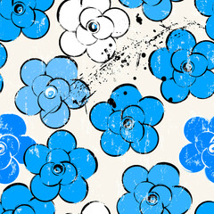 floral seamless pattern background, with strokes and splashes, grungy