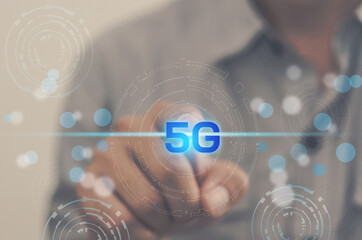 Hands are touching a virtual screen 5g