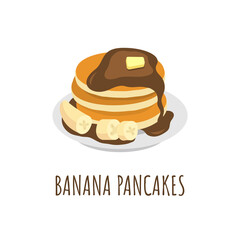 Banana pancakes with chocolate. Isolated icon. Vector