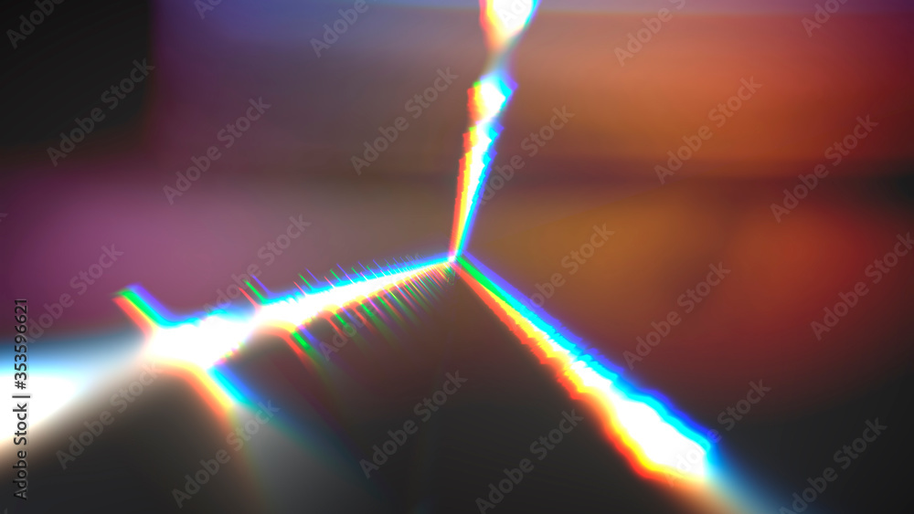 Poster abstract pattern of glowing radial rays on a multi-colored background, 3d render