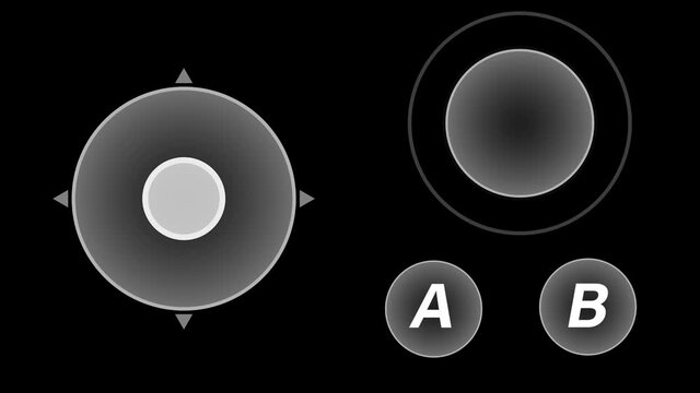 Game Controllers or Joysticks in Mobile game. Blue neon button glowing in motion. HUD of technology user interface element. UI for MOBA (multiplayer online battle arena) or Real Time Strategy (RTS).