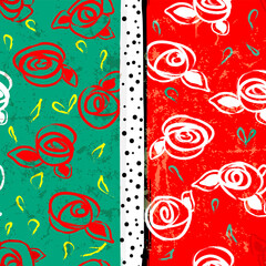 abstract background composition, with paint strokes, splashes and flowers/roses, seamless